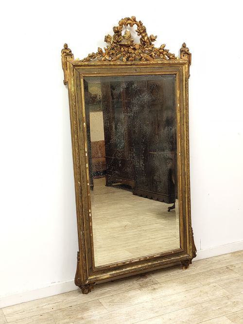 very large distressed antique period louis xvi giltwood gesso mirror - CATEGORY: ANTIQUE MIRRORS - DATED 18TH CENTURY