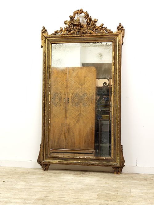 VERY LARGE DISTRESSED ANTIQUE PERIOD LOUIS XVI GILTWOOD GESSO MIRROR - ADDITIONAL PHOTO 15