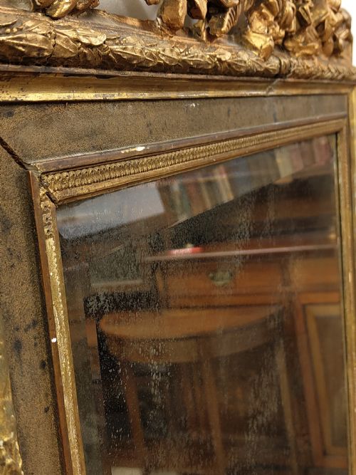 VERY LARGE DISTRESSED ANTIQUE PERIOD LOUIS XVI GILTWOOD GESSO MIRROR - ADDITIONAL PHOTO 17