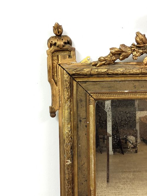 VERY LARGE DISTRESSED ANTIQUE PERIOD LOUIS XVI GILTWOOD GESSO MIRROR - ADDITIONAL PHOTO 18