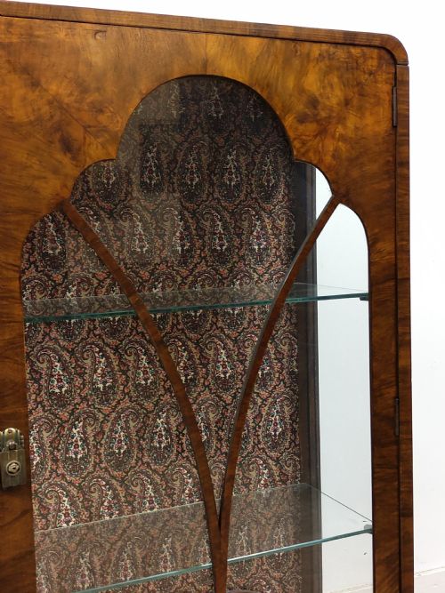 ANTIQUE ART DECO GLAZED BURR WALNUT DISPLAY CABINET - ADDITIONAL PHOTO 10