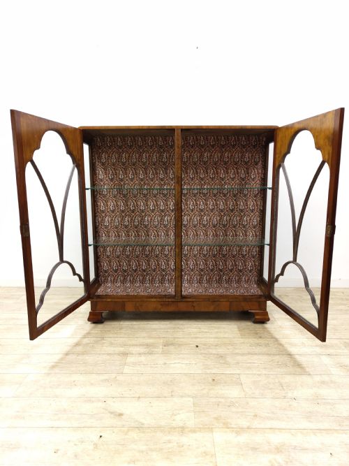 ANTIQUE ART DECO GLAZED BURR WALNUT DISPLAY CABINET - ADDITIONAL PHOTO 2