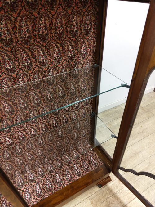 ANTIQUE ART DECO GLAZED BURR WALNUT DISPLAY CABINET - ADDITIONAL PHOTO 4