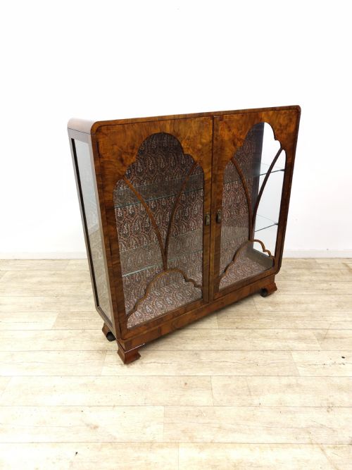 ANTIQUE ART DECO GLAZED BURR WALNUT DISPLAY CABINET - ADDITIONAL PHOTO 8