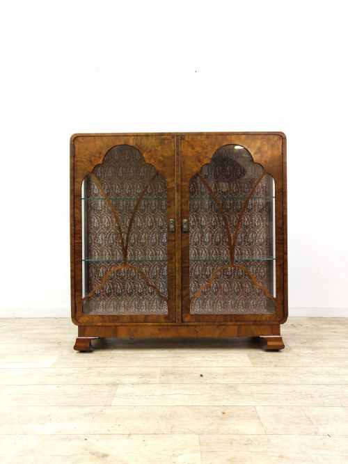 ANTIQUE ART DECO GLAZED BURR WALNUT DISPLAY CABINET - ADDITIONAL PHOTO 7