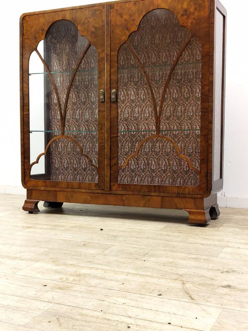 ANTIQUE ART DECO GLAZED BURR WALNUT DISPLAY CABINET - ADDITIONAL PHOTO 12