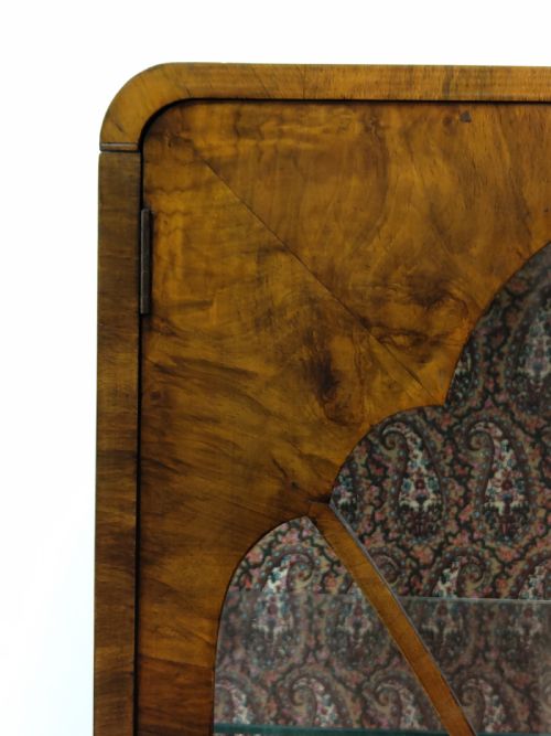 ANTIQUE ART DECO GLAZED BURR WALNUT DISPLAY CABINET - ADDITIONAL PHOTO 14