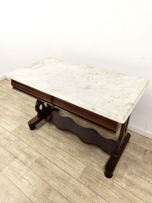 ANTIQUE VICTORIAN SOLID MAHOGANY MARBLE TOP WASHSTAND - ADDITIONAL PHOTO 3