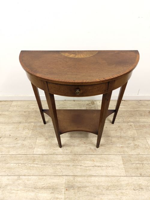 antique georgian sheraton period inlaid fiddleback mahogany demi line side table - CATEGORY: ANTIQUE TABLES - DATED GEORGIAN