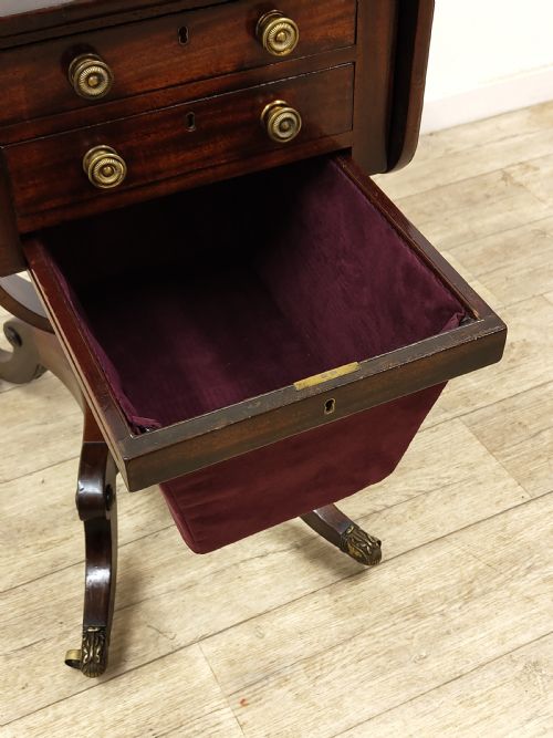 ANTIQUE REGENCY FLAME MAHOGANY SEWING WORK TABLE - ADDITIONAL PHOTO 1