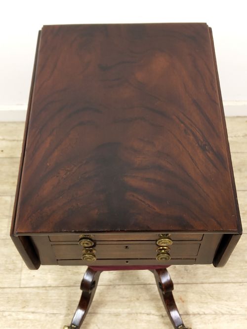 ANTIQUE REGENCY FLAME MAHOGANY SEWING WORK TABLE - ADDITIONAL PHOTO 4