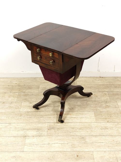 ANTIQUE REGENCY FLAME MAHOGANY SEWING WORK TABLE - ADDITIONAL PHOTO 10
