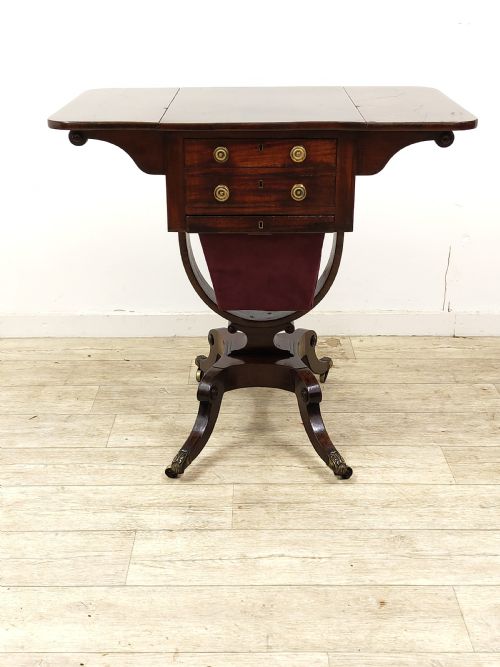 ANTIQUE REGENCY FLAME MAHOGANY SEWING WORK TABLE - ADDITIONAL PHOTO 11