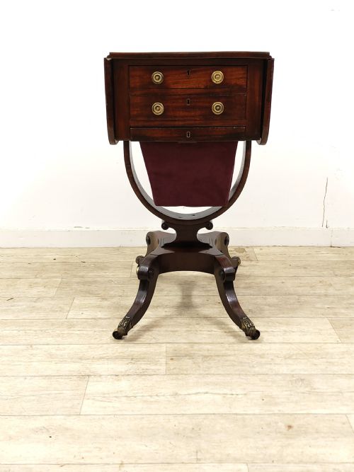 ANTIQUE REGENCY FLAME MAHOGANY SEWING WORK TABLE - ADDITIONAL PHOTO 12