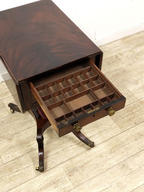 ANTIQUE REGENCY FLAME MAHOGANY SEWING WORK TABLE - ADDITIONAL PHOTO 16