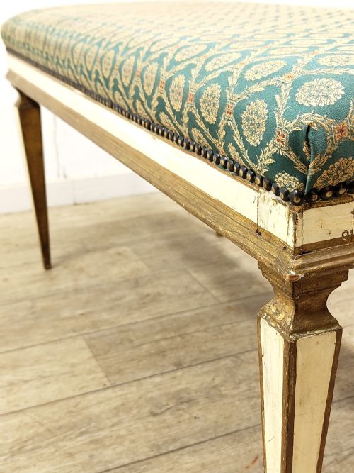 ANTIQUE FRENCH EDWARDIAN POLYCHROME PAINTED GILT WINDOW SEAT BENCH - ADDITIONAL PHOTO 11