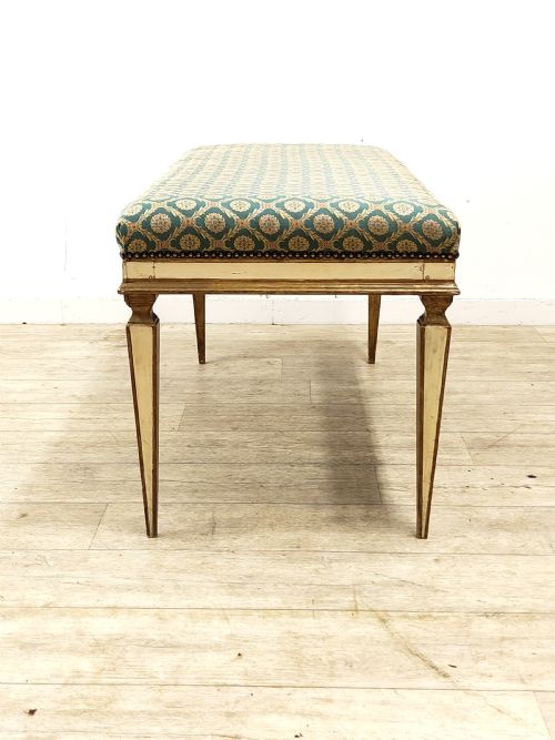 ANTIQUE FRENCH EDWARDIAN POLYCHROME PAINTED GILT WINDOW SEAT BENCH - ADDITIONAL PHOTO 1