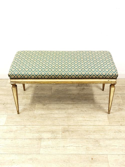ANTIQUE FRENCH EDWARDIAN POLYCHROME PAINTED GILT WINDOW SEAT BENCH - ADDITIONAL PHOTO 2
