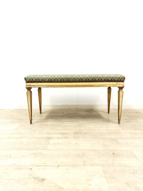 ANTIQUE FRENCH EDWARDIAN POLYCHROME PAINTED GILT WINDOW SEAT BENCH - ADDITIONAL PHOTO 3
