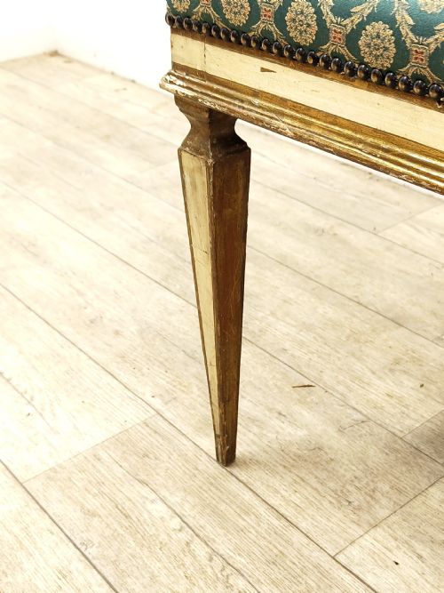 ANTIQUE FRENCH EDWARDIAN POLYCHROME PAINTED GILT WINDOW SEAT BENCH - ADDITIONAL PHOTO 4