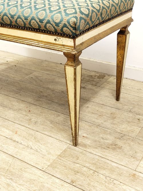 ANTIQUE FRENCH EDWARDIAN POLYCHROME PAINTED GILT WINDOW SEAT BENCH - ADDITIONAL PHOTO 5