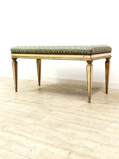 ANTIQUE FRENCH EDWARDIAN POLYCHROME PAINTED GILT WINDOW SEAT BENCH - ADDITIONAL PHOTO 6