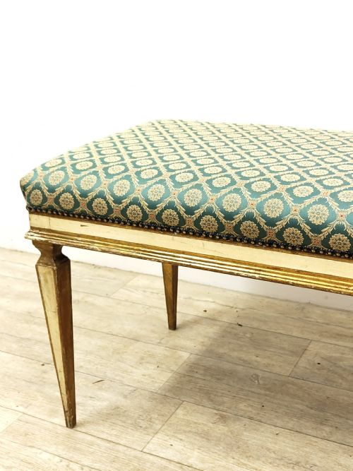 ANTIQUE FRENCH EDWARDIAN POLYCHROME PAINTED GILT WINDOW SEAT BENCH - ADDITIONAL PHOTO 9