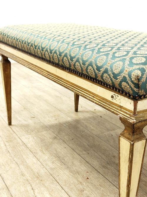 ANTIQUE FRENCH EDWARDIAN POLYCHROME PAINTED GILT WINDOW SEAT BENCH - ADDITIONAL PHOTO 10