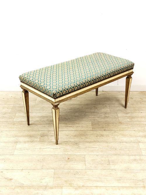 antique french edwardian polychrome painted gilt window seat bench - CATEGORY: ANTIQUE STOOLS - DATED EDWARDIAN