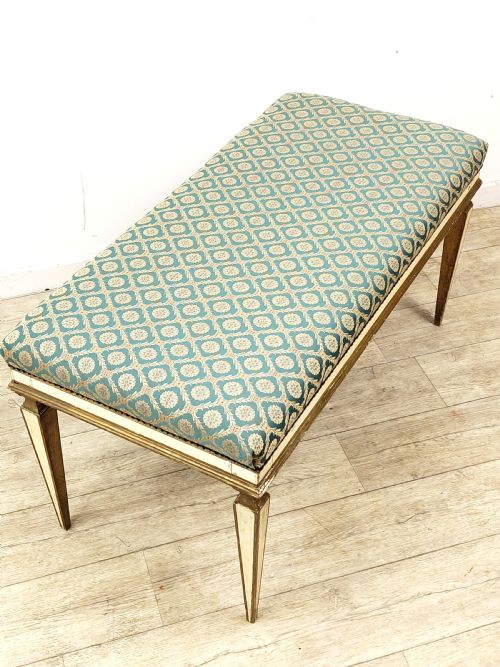 ANTIQUE FRENCH EDWARDIAN POLYCHROME PAINTED GILT WINDOW SEAT BENCH - ADDITIONAL PHOTO 13