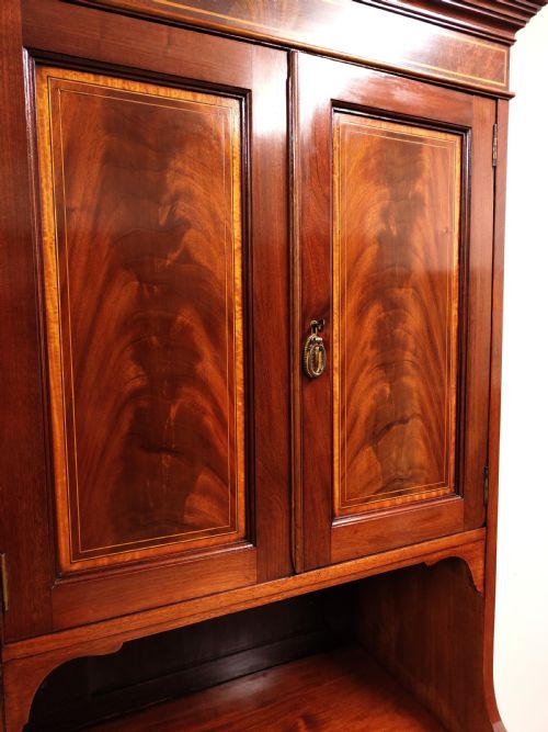ANTIQUE EDWARDIAN BOOK MATCHED SATIN MAHOGANY DOUBLE WARDROBE COMPACTUM ARMOIRE - ADDITIONAL PHOTO 10