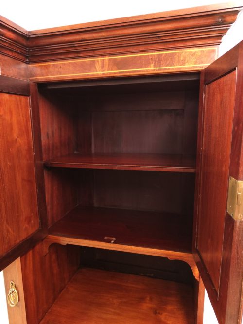 ANTIQUE EDWARDIAN BOOK MATCHED SATIN MAHOGANY DOUBLE WARDROBE COMPACTUM ARMOIRE - ADDITIONAL PHOTO 3
