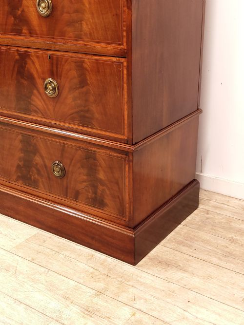 ANTIQUE EDWARDIAN BOOK MATCHED SATIN MAHOGANY DOUBLE WARDROBE COMPACTUM ARMOIRE - ADDITIONAL PHOTO 9