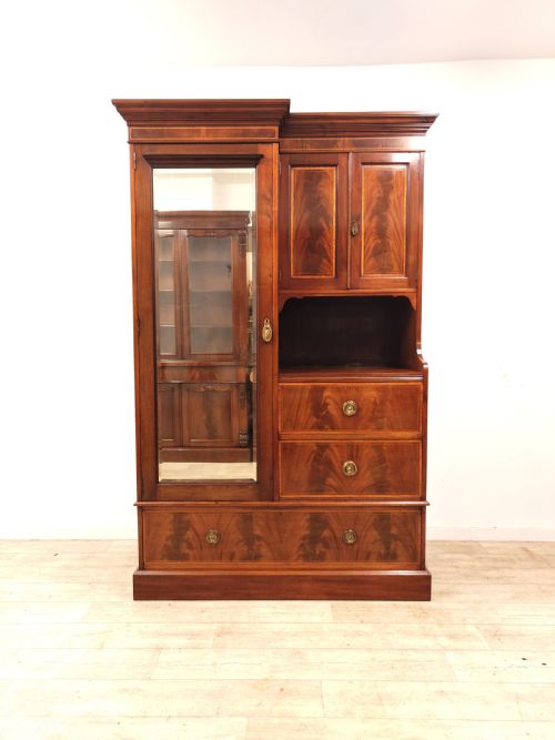antique edwardian book matched satin mahogany double wardrobe compactum armoire - CATEGORY: ANTIQUE WARDROBES - DATED EDWARDIAN