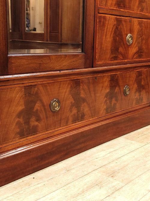 ANTIQUE EDWARDIAN BOOK MATCHED SATIN MAHOGANY DOUBLE WARDROBE COMPACTUM ARMOIRE - ADDITIONAL PHOTO 11