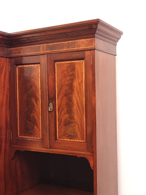 ANTIQUE EDWARDIAN BOOK MATCHED SATIN MAHOGANY DOUBLE WARDROBE COMPACTUM ARMOIRE - ADDITIONAL PHOTO 12