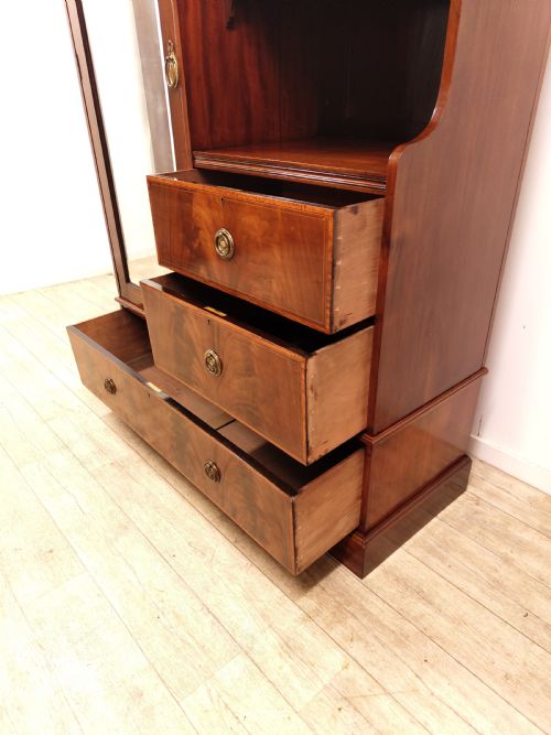 ANTIQUE EDWARDIAN BOOK MATCHED SATIN MAHOGANY DOUBLE WARDROBE COMPACTUM ARMOIRE - ADDITIONAL PHOTO 14