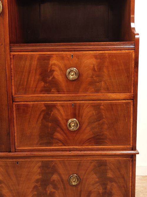 ANTIQUE EDWARDIAN BOOK MATCHED SATIN MAHOGANY DOUBLE WARDROBE COMPACTUM ARMOIRE - ADDITIONAL PHOTO 15