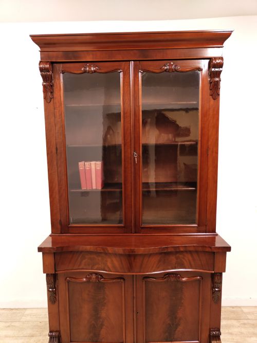 ANTIQUE VICTORIAN MAHOGANY GLAZED BOOKCASE ON CUPBOARD - ADDITIONAL PHOTO 2