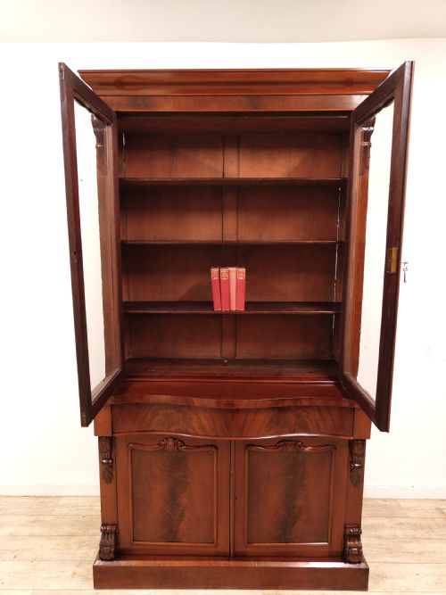 ANTIQUE VICTORIAN MAHOGANY GLAZED BOOKCASE ON CUPBOARD - ADDITIONAL PHOTO 3