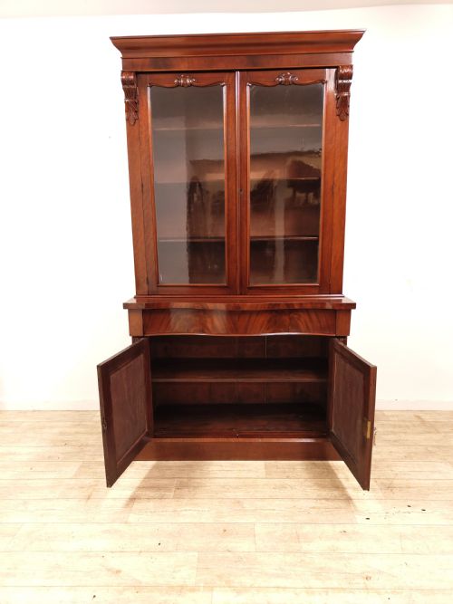 ANTIQUE VICTORIAN MAHOGANY GLAZED BOOKCASE ON CUPBOARD - ADDITIONAL PHOTO 6