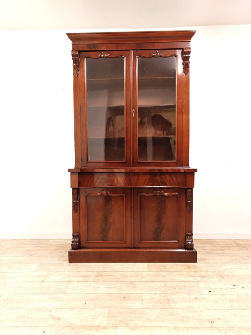 ANTIQUE VICTORIAN MAHOGANY GLAZED BOOKCASE ON CUPBOARD - ADDITIONAL PHOTO 10