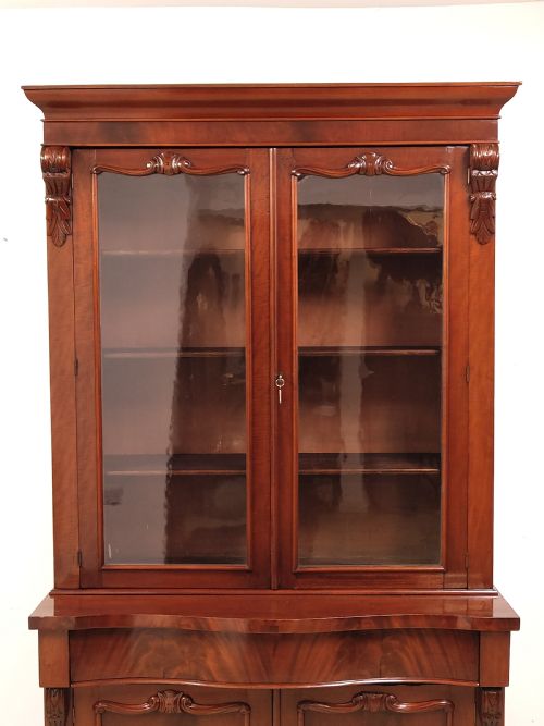 ANTIQUE VICTORIAN MAHOGANY GLAZED BOOKCASE ON CUPBOARD - ADDITIONAL PHOTO 14