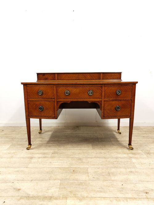 ANTIQUE EDWARDIAN SATINWOOD KNEEHOLE LEATHER TOP WRITING WORK OFFICE DESK - ADDITIONAL PHOTO 1