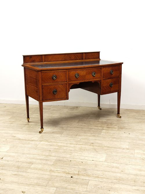ANTIQUE EDWARDIAN SATINWOOD KNEEHOLE LEATHER TOP WRITING WORK OFFICE DESK - ADDITIONAL PHOTO 2