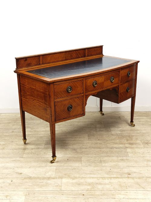 antique edwardian satinwood kneehole leather top writing work office desk - CATEGORY: ANTIQUE DESKS - DATED EDWARDIAN