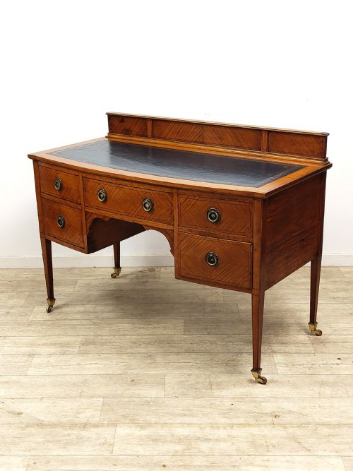 ANTIQUE EDWARDIAN SATINWOOD KNEEHOLE LEATHER TOP WRITING WORK OFFICE DESK - ADDITIONAL PHOTO 4
