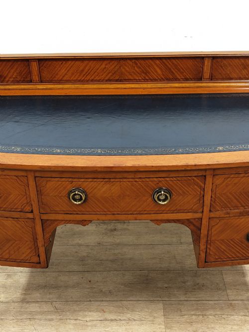 ANTIQUE EDWARDIAN SATINWOOD KNEEHOLE LEATHER TOP WRITING WORK OFFICE DESK - ADDITIONAL PHOTO 7