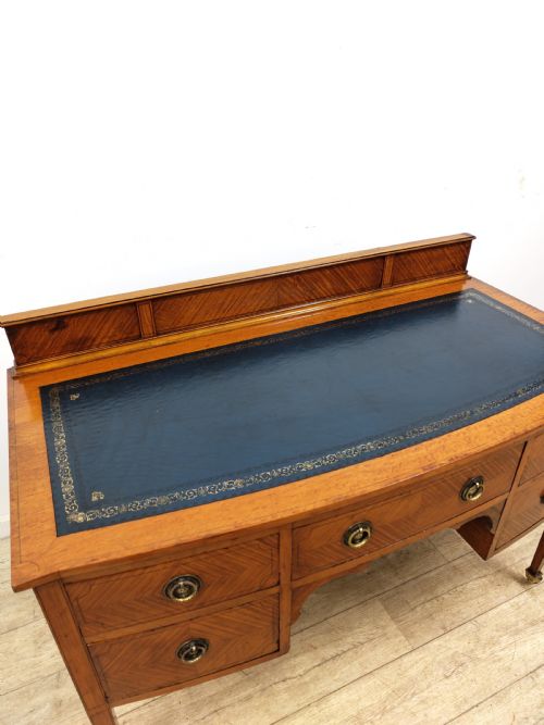 ANTIQUE EDWARDIAN SATINWOOD KNEEHOLE LEATHER TOP WRITING WORK OFFICE DESK - ADDITIONAL PHOTO 11