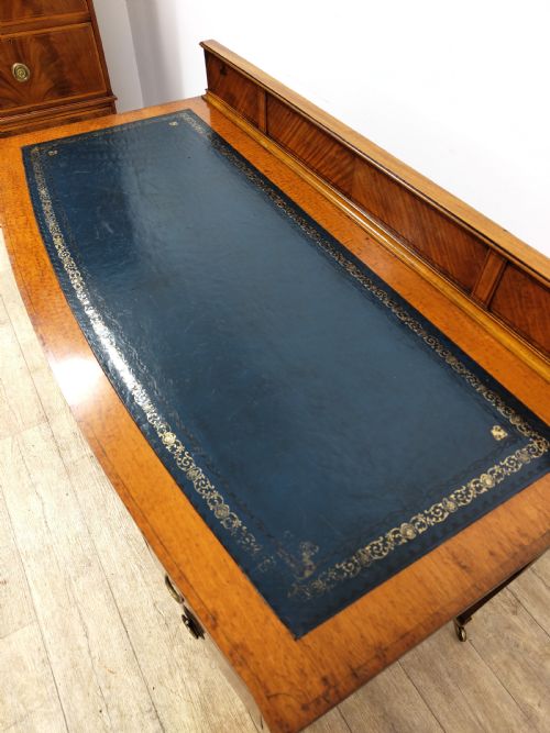 ANTIQUE EDWARDIAN SATINWOOD KNEEHOLE LEATHER TOP WRITING WORK OFFICE DESK - ADDITIONAL PHOTO 14